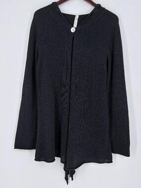 Indigenous Organic Cotton Hooded Cardigan Sweater L Gray Knit Peru Single Button